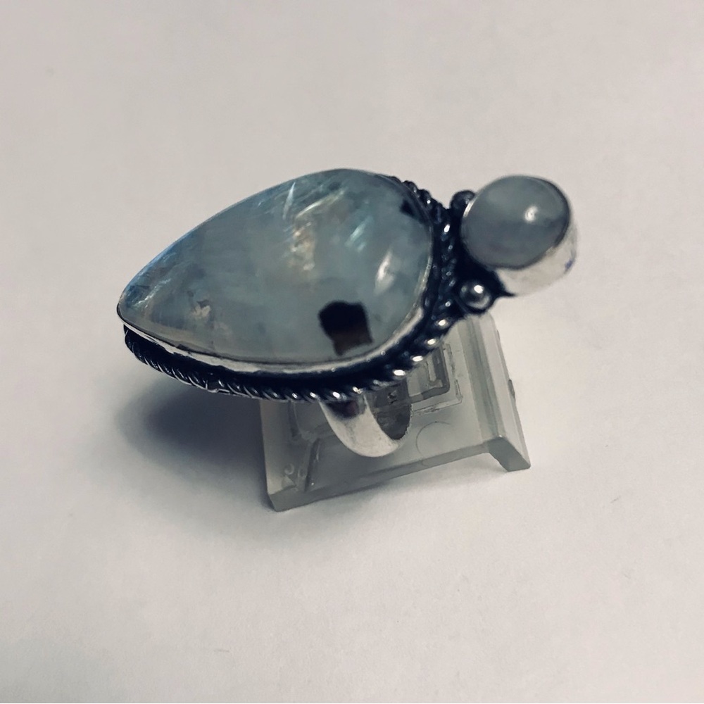 Rainbow Fire Moonstone Stamped 925 Sterling Silver Ring